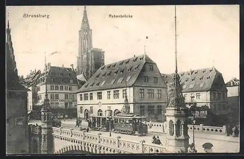 AK Strassburg, Rabenbrücke mit Strassenbahn