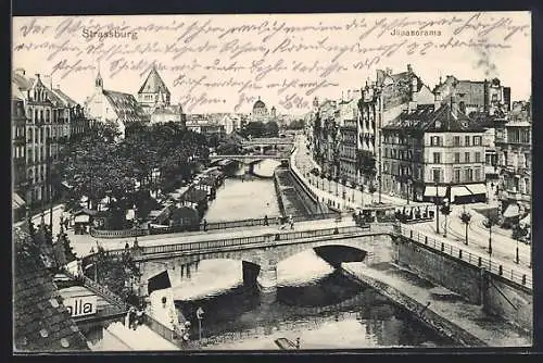 AK Strassburg, Jilpanorama und Brücke mit Strassenbahn