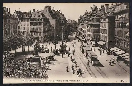 AK Strassburg, Strassenbahn auf dem Gutenbergplatz