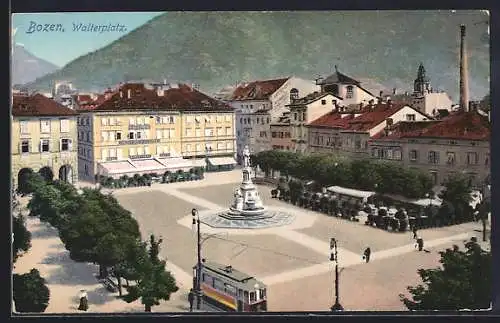 AK Bozen, Walterplatz mit Strassenbahn