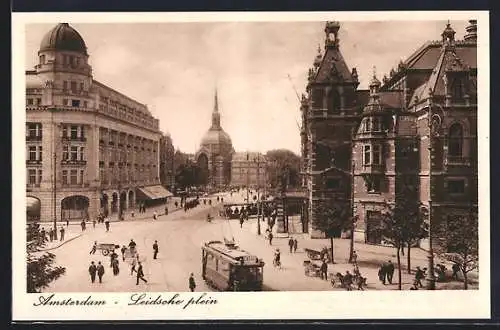 AK Amsterdam, Leidscheplein, Strassenbahn