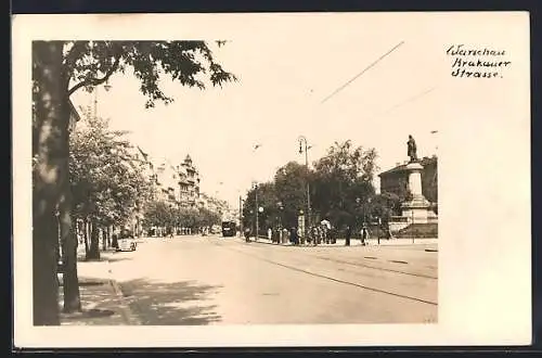 AK Warschau-Warszawa, Krakowskie Przedmiescie mit Strassenbahn