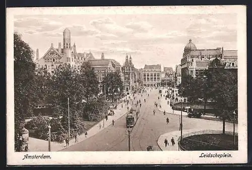 AK Amsterdam, Leidscheplein mit Strassenbahn