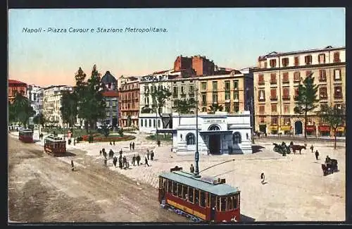 AK Napoli, Piazza Cavour e Stazione Metropolitana, Strassenbahn