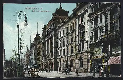 AK Frankfurt /Main, Zeil mit Hauptpostamt, Flügel & Pianogeschäft, Strassenbahn