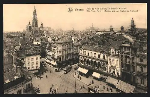 AK Anvers, Pont de Meir et Rempart Ste Catherine, Strassenbahn