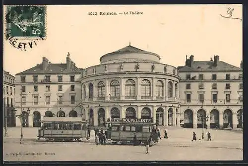 AK Rennes, Le Theatre, Strassenbahn