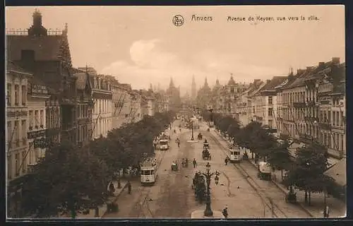 AK Anvers - Antwerpen, The Avenue De Keyser, Strassenbahn & Strassenpartie