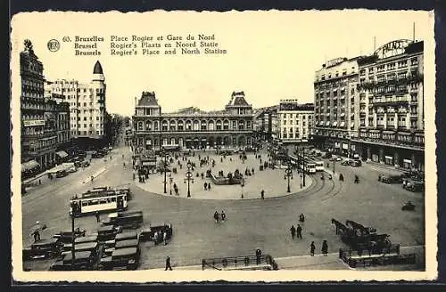 AK Bruxelles, Vue generale de la Place Rogier et Gare du Nord mit Strassenbahn