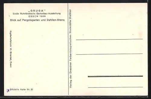 AK Essen, GRUGA Grosse Ruhrländische Gartenbau-Ausstellung 1929, Blick auf Pergolagarten und Dahlien-Arena