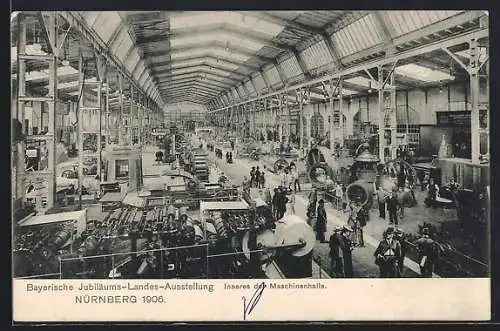 AK Nürnberg, Bayrische-Jubiläums-Landes-Ausstellung 19056, Innenansicht der Maschinenhalle