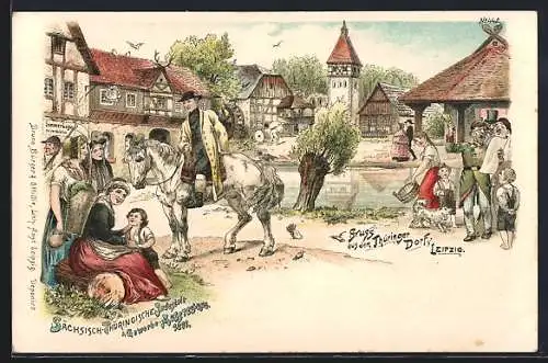 Lithographie Leipzig, Sächsisch-Thüringische Industrie & Gewerbe-Ausstellung 1897, Thüringer Dorf