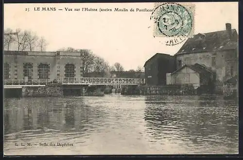 AK Le Mans, Vue sur l`Huisne et ancien Moulin de Pontlieue