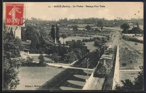 AK Sablé, Le Viaduc, Passage d`un Train