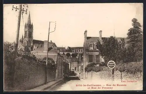 AK Sillé-le-Guillaume, Rue de Rennes et Rue de Fresnay