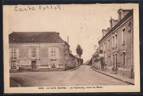 AK La Suze-sur-Sarthe, Le Faubourg, route du Mans