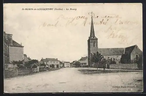 AK Saint-Aubin-de-Locquenay, Le Bourg avec l`église et les maisons environnantes