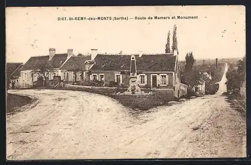 AK Saint-Rémy-des-Monts, Route de Mamers et Monument