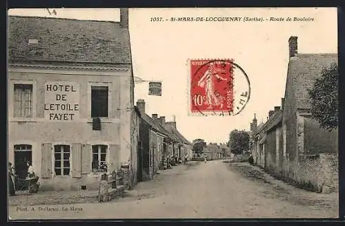 AK Saint-Mars-de-Locquenay, Route de Bouloire et Hôtel de l`Étoile Fayet