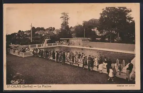 AK St-Calais, La Piscine animée avec baigneurs et plongeoir