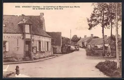 AK Ardenay, Le Carrefour et Monument aux Morts de la Grande Guerre 1914-1918