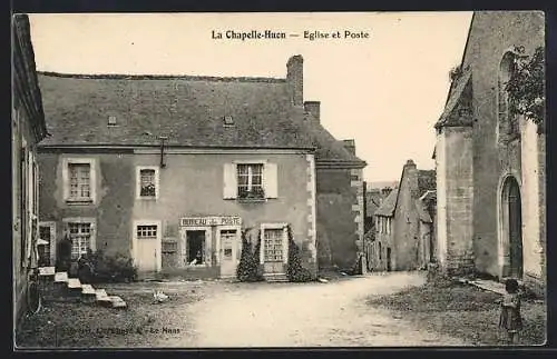 AK La Chapelle-Huon, Église et Bureau de Poste