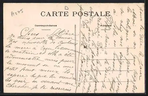 AK Coulans, Route du Mans animée avec passants et charrette