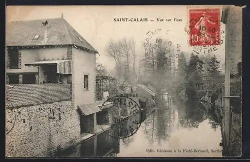 AK Saint-Calais, Vue sur l`eau et maisons au bord de la rivière