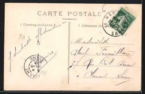 AK Le Mans, Rue Nationale animée avec passants et lampadaires vintage