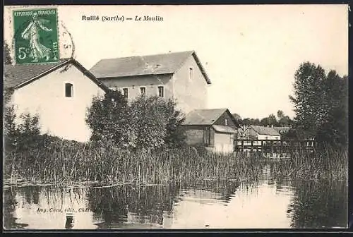 AK Ruillé, Le Moulin reflété dans l`eau calme et entouré de verdure