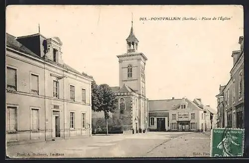 AK Pontvallain, Place de l`Église et bâtiments environnants