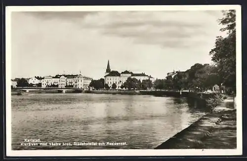 AK Karlstad, Klarälven med Västra bron, Stadshotellet och Residenset