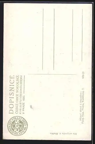 Künstler-AK Praze, VIII. Sletu Vsesokolskému 1920, Frauen in Trachtenkleidern pflücken Blumen