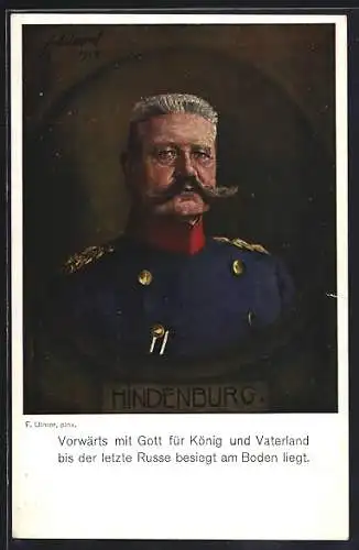 Künstler-AK Paul von Hindenburg in blauer Uniform