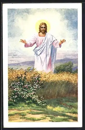 AK Jesus mit Heiligenschein und Stigmata auf einem Feld