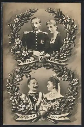 AK Silberhochzeit Kaiser Wilhelm II. u. Kaiserin Auguste Victoria 1881-1906, Porträts