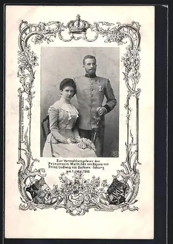 AK Prinzessin Mathilde von Bayern & Prinz Ludwig von Sachsen-Coburg, Vermählungsfeier 1900, Wappen