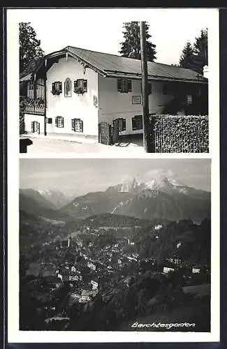 AK Berchtesgaden, Ortsansicht aus der Vogelschau und Strassenpartie