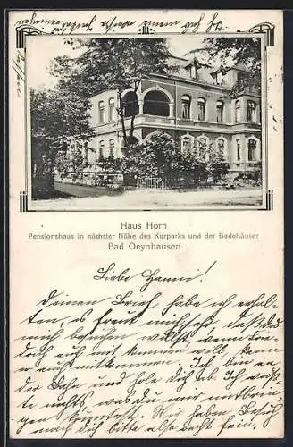 AK Bad Oeynhausen, Hotel Haus Horn, nahe Kurhaus und Badehäuser