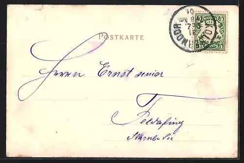 AK Kolbermoor, Schulhäuser mit Kirche und Pfarrhof, Strassenpartie mit Handlung H. Fuchs