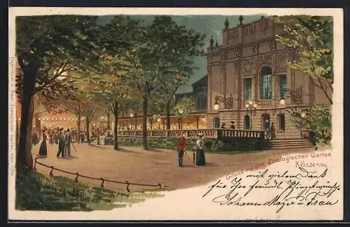 Lithographie Köln, Zoologischer Garten bei Nacht