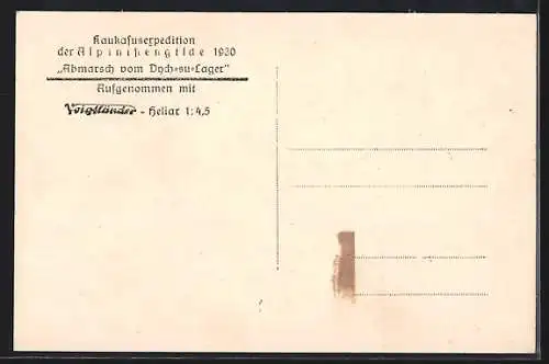 AK Abmarsch vom Dnch-su-Lager, zwei Bergsteiger auf ihrer Expedition