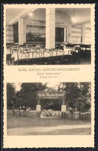 AK Wiener Prater, Karl Rataj's Café-Restaurant Zum Einsiedler, innen und aussen