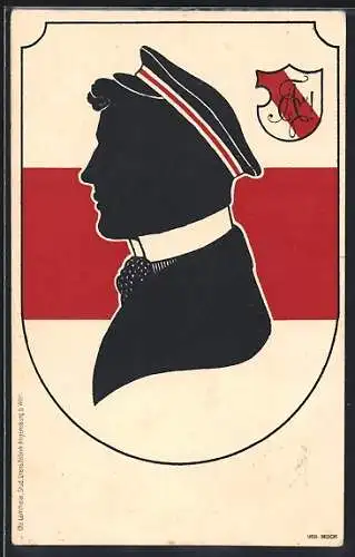 AK Kaufbeuren, Absolvia Realia 1914, Student mit Mütze, Studentenwappen