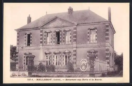 AK Melleroy, Monument aux Morts et la Mairie