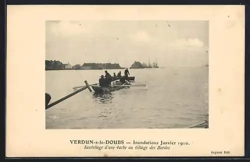 AK Verdun-sur-le-Doubs, Hochwasser / Inondations 1910, Sauvetage d`une vache au Village des Bordes