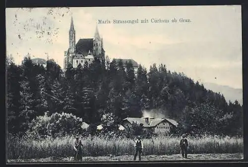 AK Strassengel /Graz, Wallfahrtskirche Maria Strassengel mit Curhaus