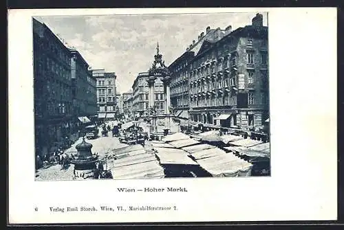 AK Wien, Hoher Markt mit Litfasssäule und Passanten