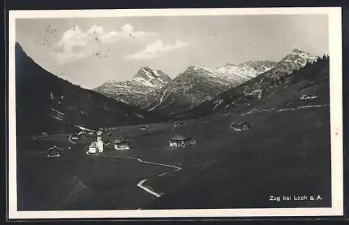 AK Zug bei Lech, Ortsansicht mit Bergpanorama