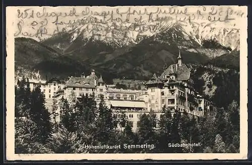 AK Semmering, Südbahn-Hotel mit Bergpanorama